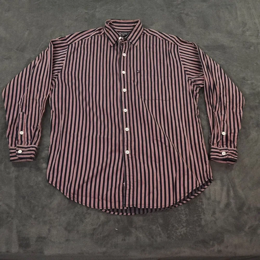 VTG Polo Jeans Co Ralph Lauren Shirt Mens Large Red‎ Black Stripes Flag Logo Hit